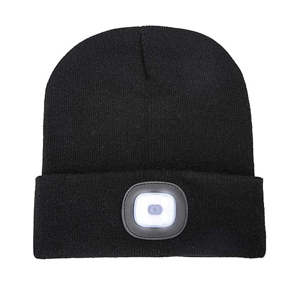 Unisex LED Beaniehatt med Lys, Vinterstrikket Lysende Hodelykt H