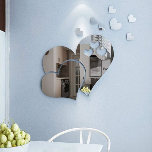 23 stk hjerteform speil veggklistremerke 3D kunst veggdekor Fjern