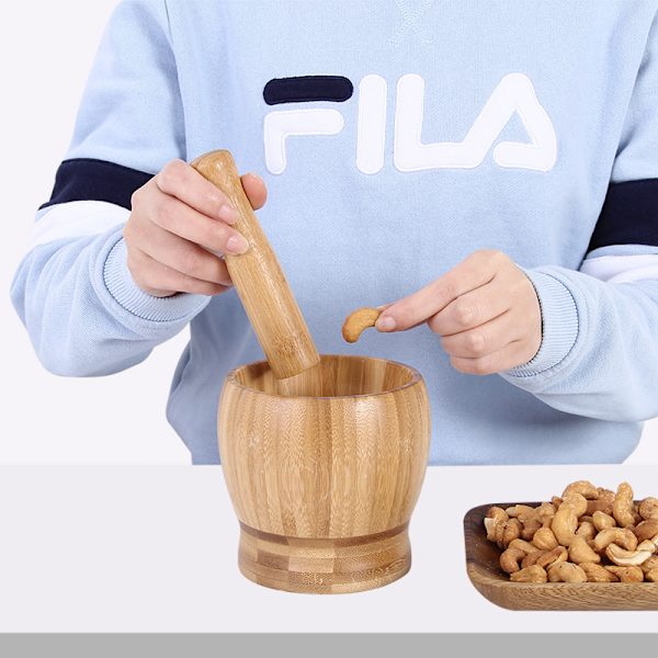 Puinen Mortteli ja Hioin Setti Keittiöön Manuaalinen Mortteli ja Hioin Bambu