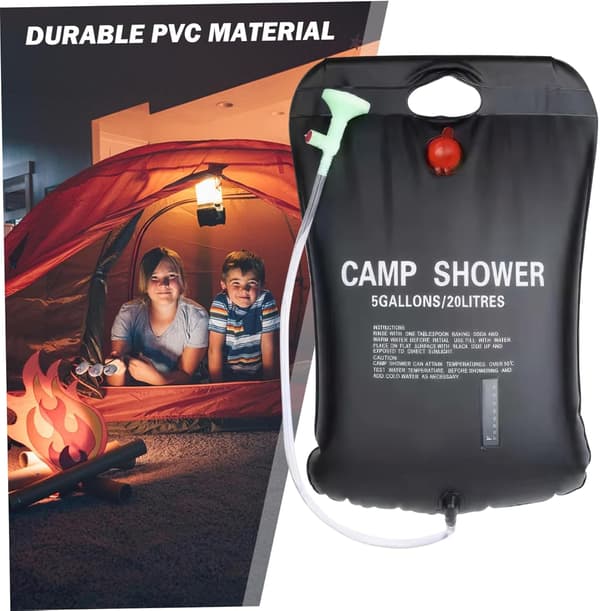 1 sæt solbruserpose, 20L solvarme campingbruserpose temperaturindikator varmt vand 40°C vandring klatring