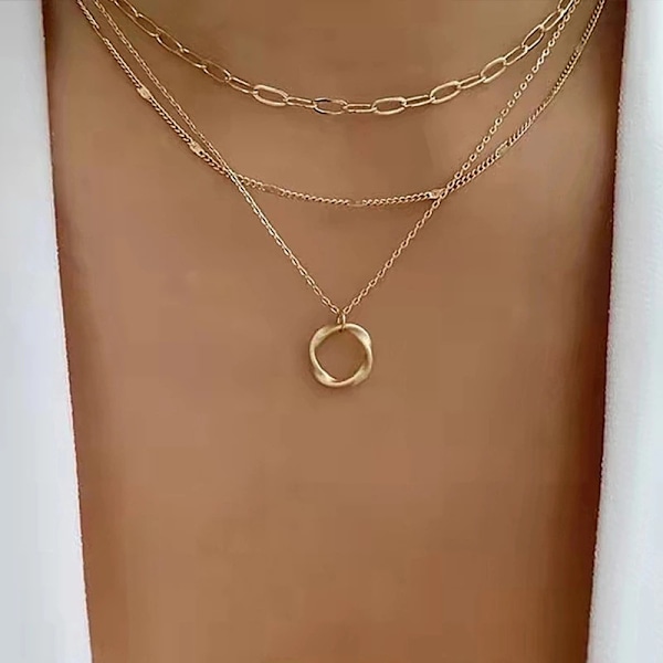 Overdreven grov kjede choker med sirkel anheng halskjede