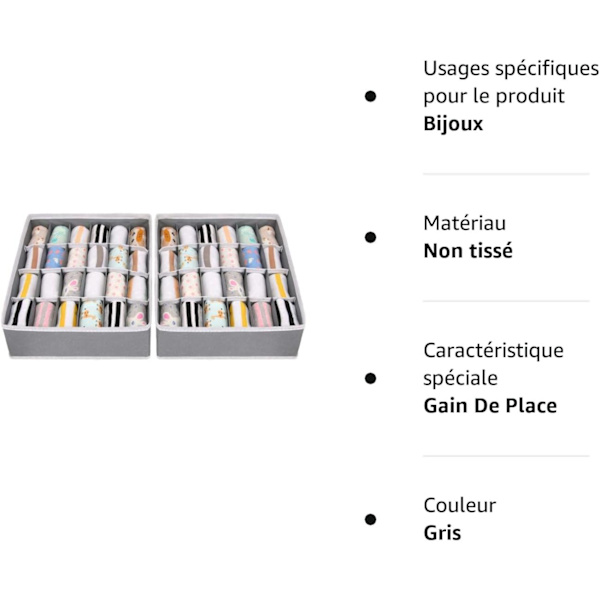 2-pack Grå Vikbara Ovävda Lådaorganisatörer för Underkläder,