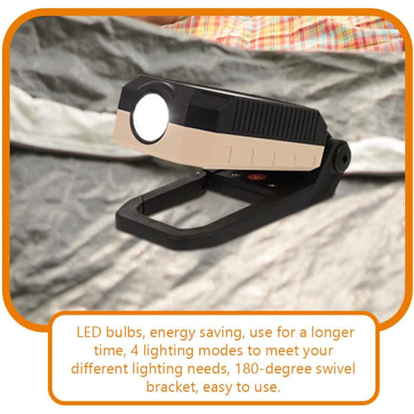Bærbar LED-campinglampe for utendørs, oppladbar, COB