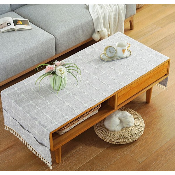 Wipe Clean Linen Coffee Tablecloth With Pockets, Rectangular Coffee Table Cover, Tea Table Cloth Washer Dryer Fridge Top