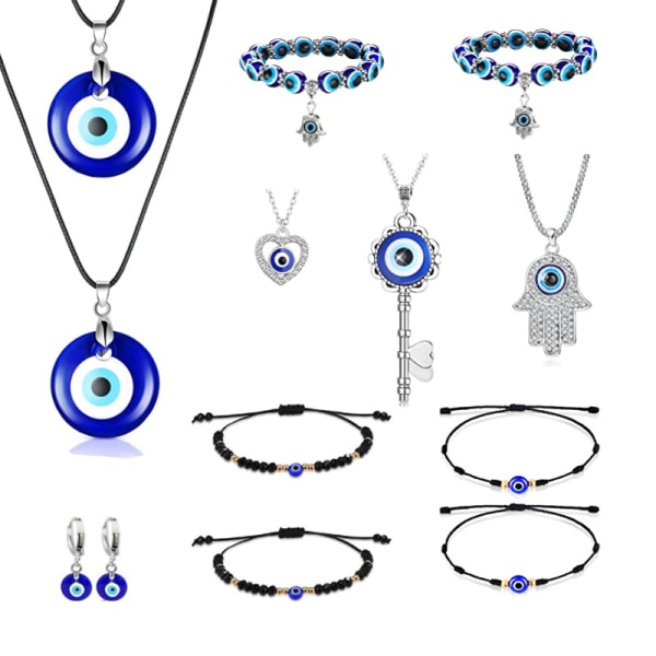 12pcs Turkish Blue Eye Key 3*3CM Variety Evil Eye Pendant Neck