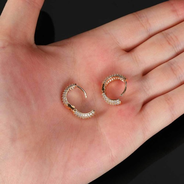 14K Forgyldt Sterling Sølv Post Pave Cubic Zirconia Huggie H