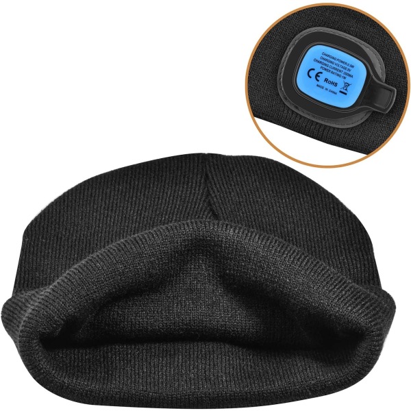 Beanie Hat med Lys, USB Genopladelig LED Beanie Hat med 3