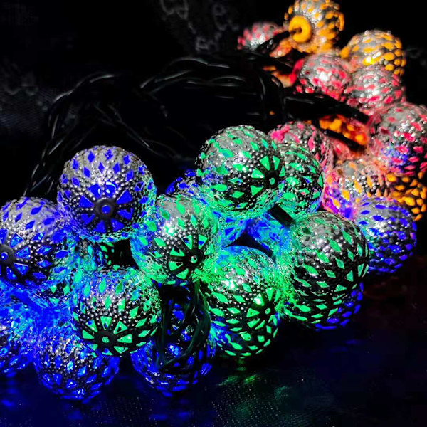 LED solenergi marokkansk kuglefarvede lys julepynt
