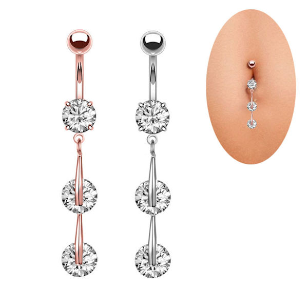 2 stk. navlepiercing med runde zirkoner