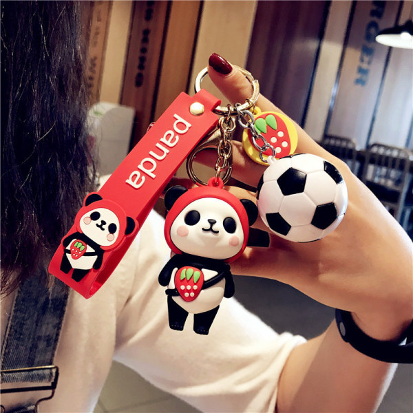 Söt Panda Nyckelring för Flickor (Röd, Fotboll) Kreativ Nyår