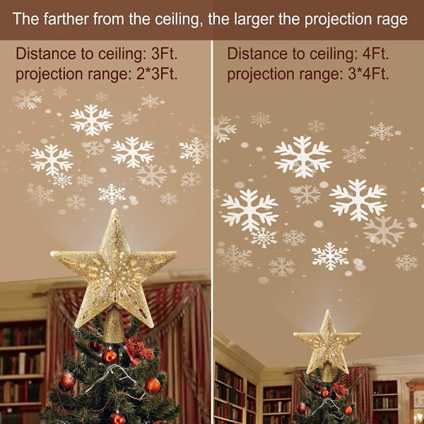 Christmas Star Tree Topper med innebygd Led Snowflake Projector