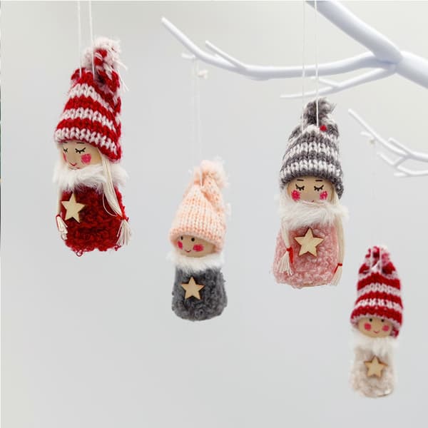 Fire julepynt strikkede engel drenge og piger vedhæng wo
