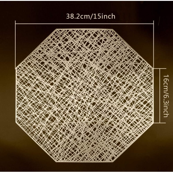 Gylne åttekantede underlag for middagsbord, sett med 6, vinyl DXGHC