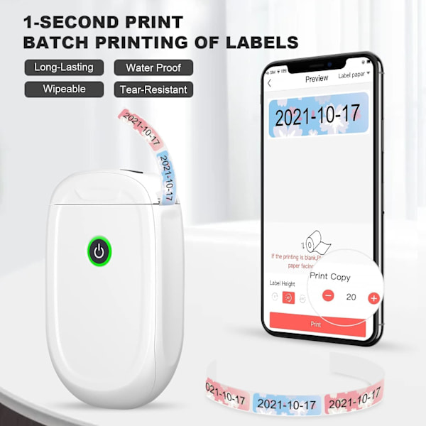 (Rosa) Etikettmaskin med självhäftande tejp, trådlös, Bluetooth, Bärbar