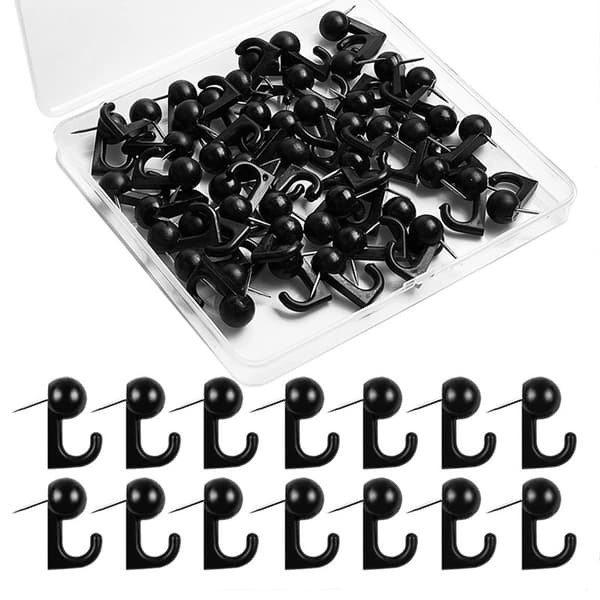 100 kpl, Musta, Metalliset Push Pin -ripustimet Seinäkoukut Kuva