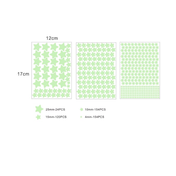 (452 stk, Grøn) Glow in The Dark Stars Wall Stickers, Glowing Stars for Ceiling and Wall Decals, 3D Glowing Stars,Exclud