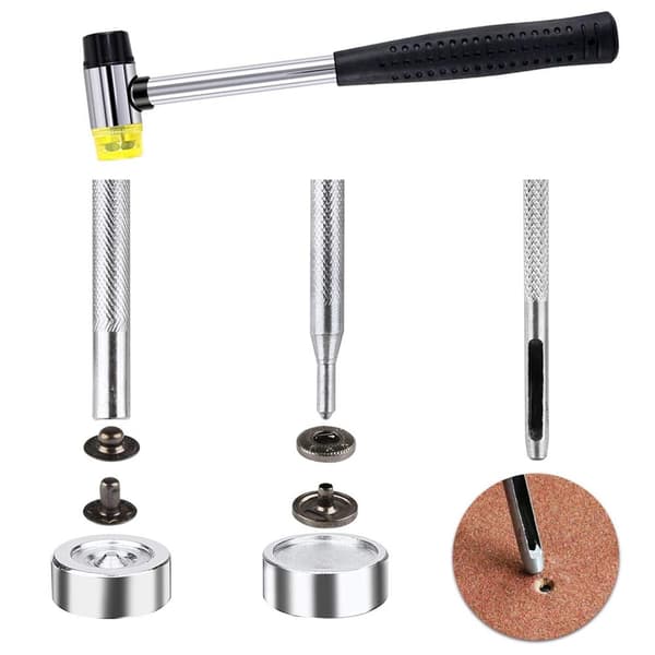 120 st Metallknappar 4 Färger (12mm) + Hammare, För Läderhantverk DXGHC