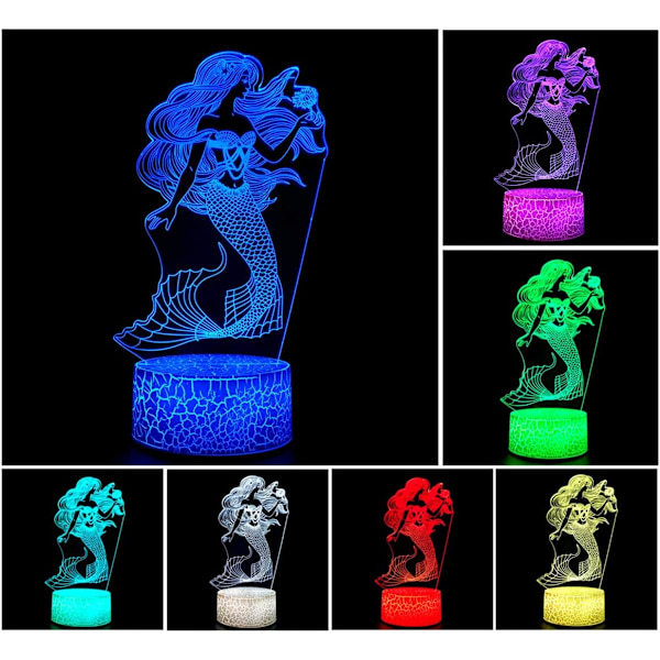 Havfrue med Blomster 3D Phantom Natlys Visual Kreativitet LED