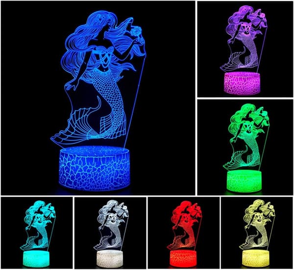 Havfrue med blomster 3D Phantom nattlys Visuell kreativitet LED