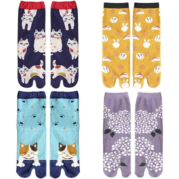 Dam 4-par Pack Tofflor Split Toe Tabi Ninja Geta Strumpor, Bl