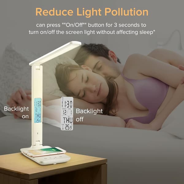 (Hvit) LED skrivebordslampe med trådløs og USB-lader, fleksibel justering