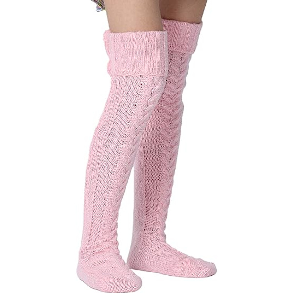 Naisten kaapelikudotut korkeakorkoiset sukat Extra Long Winter Over Knee