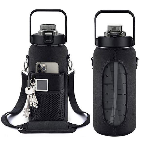 Halv Gallons Vandflaske Med Ærme 64oz (2L) Inspirerende Vandflaske Med Strå Og Tidstempel, Drikkbar Lækage-Sikker
