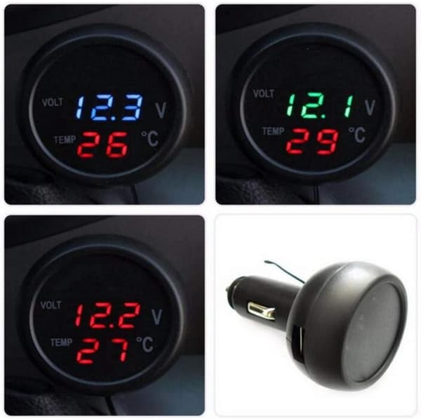 3 i 1 Universal 12V 24V Bil Voltmeter Bil Multifunktionel Blå LED