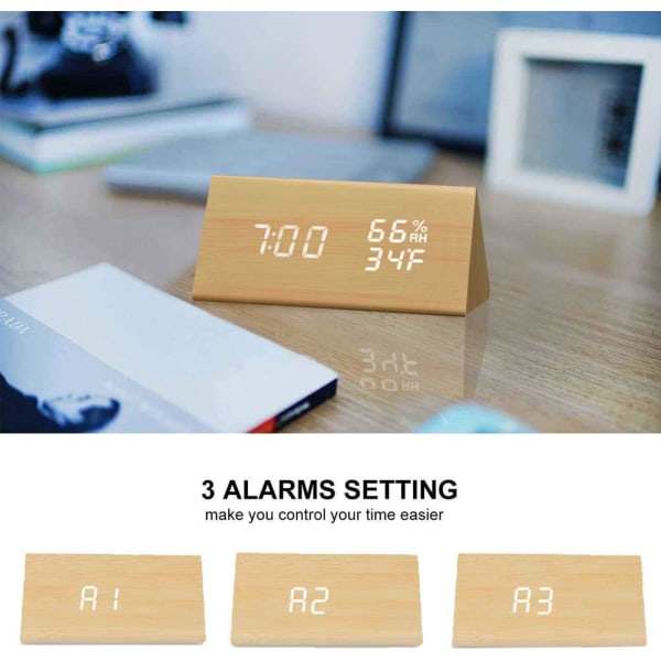 1 Styck Digital Väckarklocka med Trä Elektronisk LED-Tidvisning
