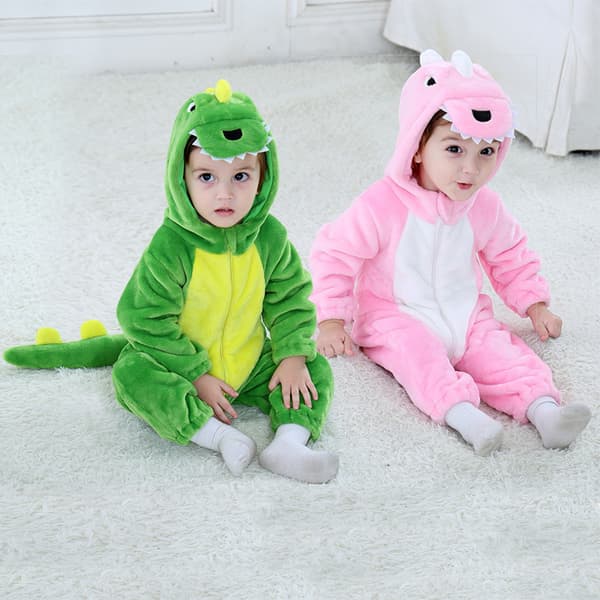 Vårens nye flanell tynn dinosaur enkellags romper jumpsuit