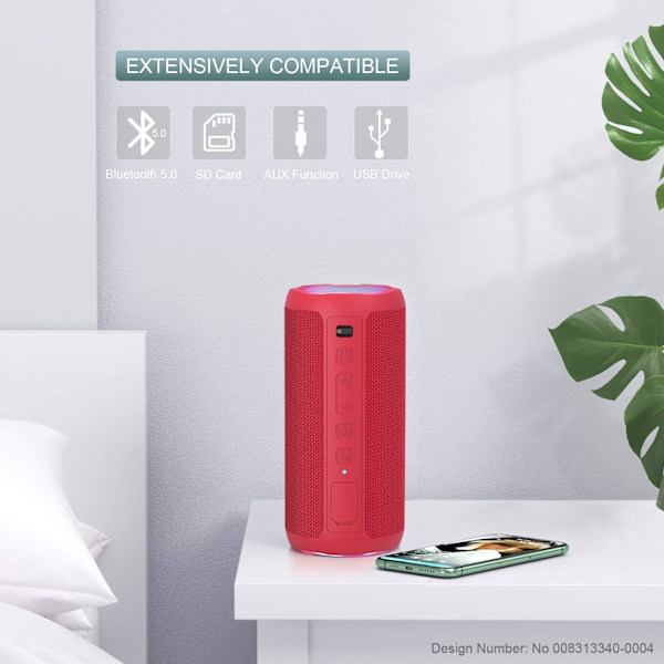 Kannettava langaton Bluetooth-kaiutin. LED-valo, IPX7 30 tunnin soittoaika
