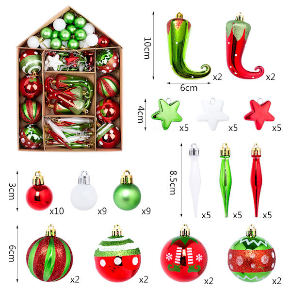 70 st julgranskulor, 3-8 cm, söta tomtar, oförstörbara, DXGHC