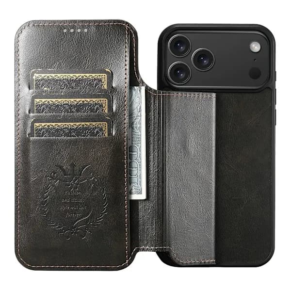 SKALO iPhone 17 Pro Max SUTENI J05 PU Læder Wallet Case - Sort Sort