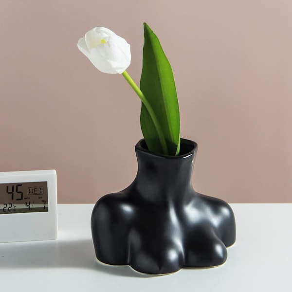 Blomvas, Kroppsformad Blomvas, Svart Blank Keramikvas, Han