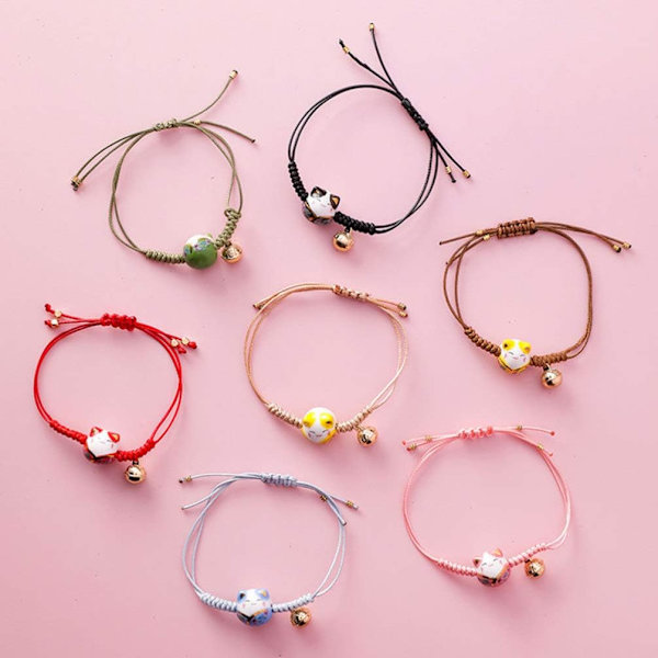 Søt Glad Katt Armbånd Feng Shui Maneki Neko Snøre Armbånd Justerbar