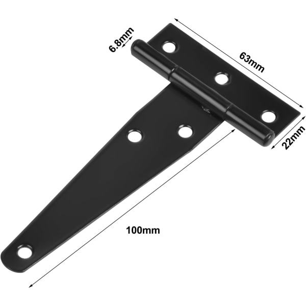 6 stk. 4 tommer sorte lakerede T-hængsler, kraftige T-hængsler, træ