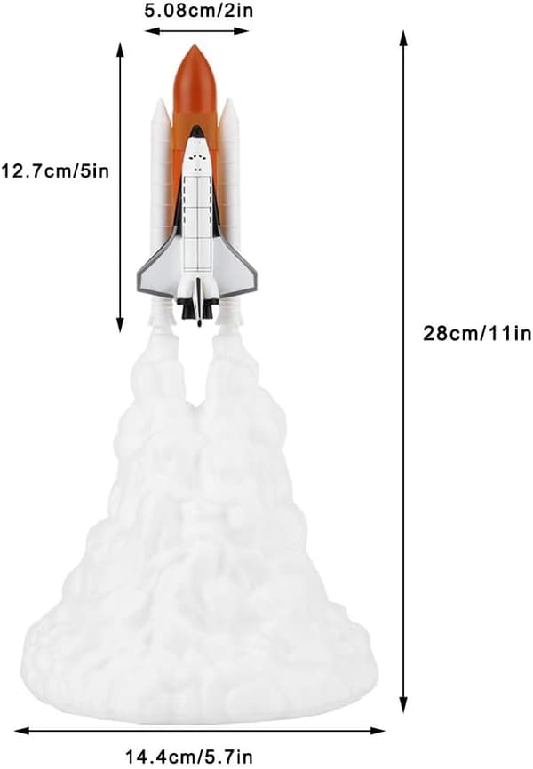 3D-trykt rakettlampe, romfergelampe nattlys, med USB-lader