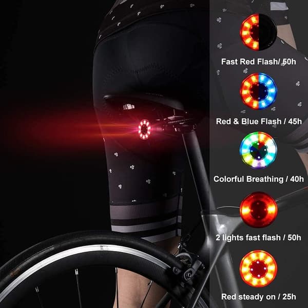Smart Sykkellys Bak, USB Ladbar Baklys, LED Bak