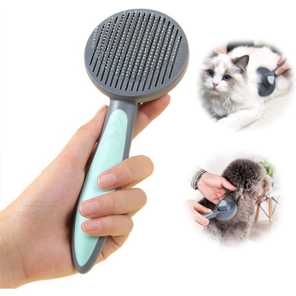 Cat Dog Grooming Brush, Green, Kitten Slicker Brush, Pet Self Clea