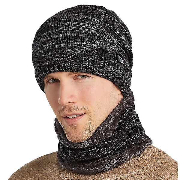 Män Stickad Fleece Mössa Halsduk Ansiktsöverdrag Set Vinter Varm