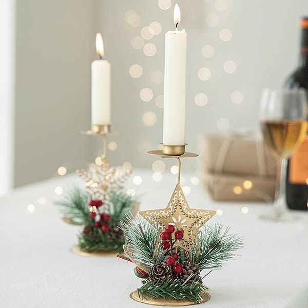 15CM Julelysstake i gulljern, juleborddekorasjon