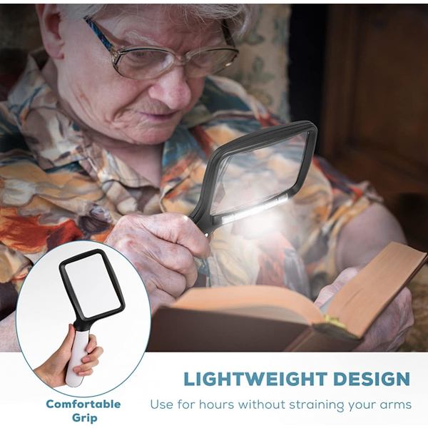 Foldbar håndholdt forstørrelsesglas med lys, 2X stor rektangulær Readi