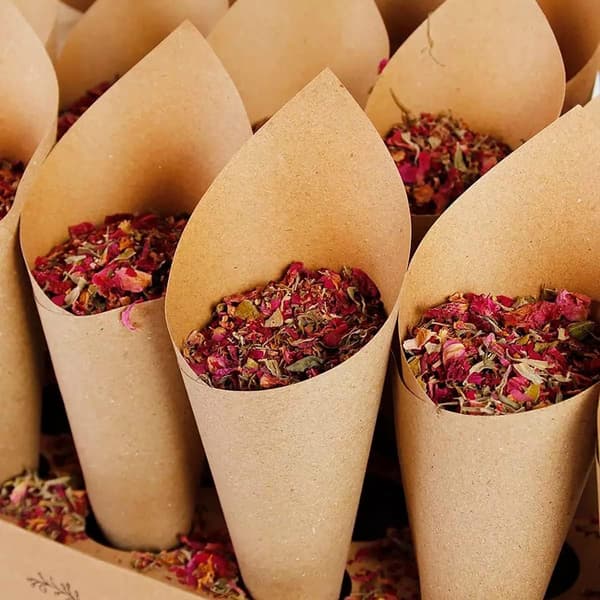 30 st Kraftpapperskoner för bröllopskonfetti, papperskoner med rosblad