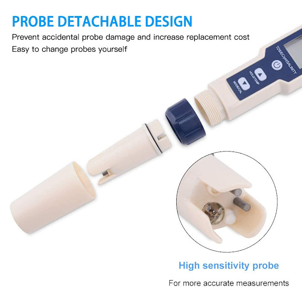 Elektronisk PH-mätare, 5-i-1 PH-mätare Ficktermometer W