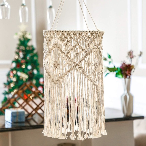 Hängande Lampskärm Macrame Lampskärm Ljusöverdrag Hänglampa Takdekoration för Vardagsrum, Sovrum och Badrum