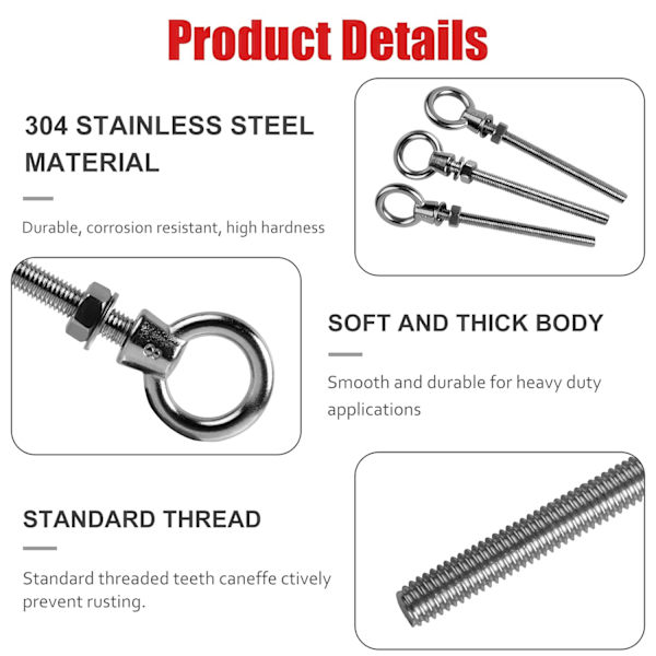 Øjebolt - M8 x 80mm Øjebolt - M8 Løftering - 304 Rustfrit Stål