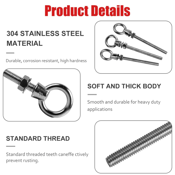 Øyebolt - M8 x 80 mm Øyebolt - M8 Løfteøye - 304 Rustfritt Stål