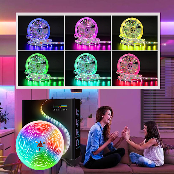 100ft LED-ljusremsor för sovrum, musik synkroniserande RGB-färgförändrande lampor med APP och 44-tangenters fjärrkontroll, perfekt för