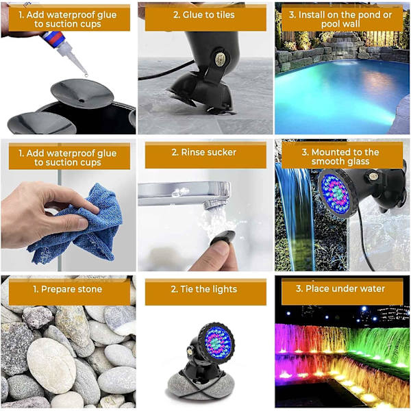 Väriä vaihtava valokeila, 12W LED-upotuslamppu, lampi