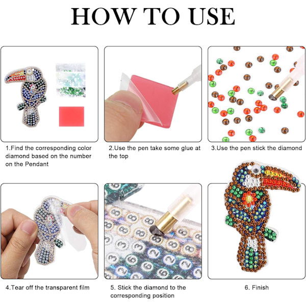 5 stycken DIY 5D fågeldiamantmålning nyckelringar, strass D DXGHC